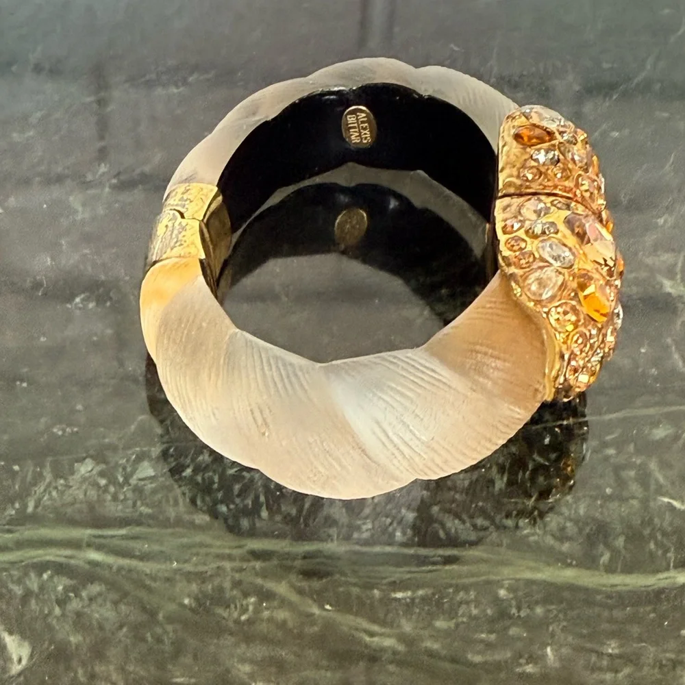 Alexis Bittar Gold and White Hinged Crystal Bracelet - Picture 6 of 10